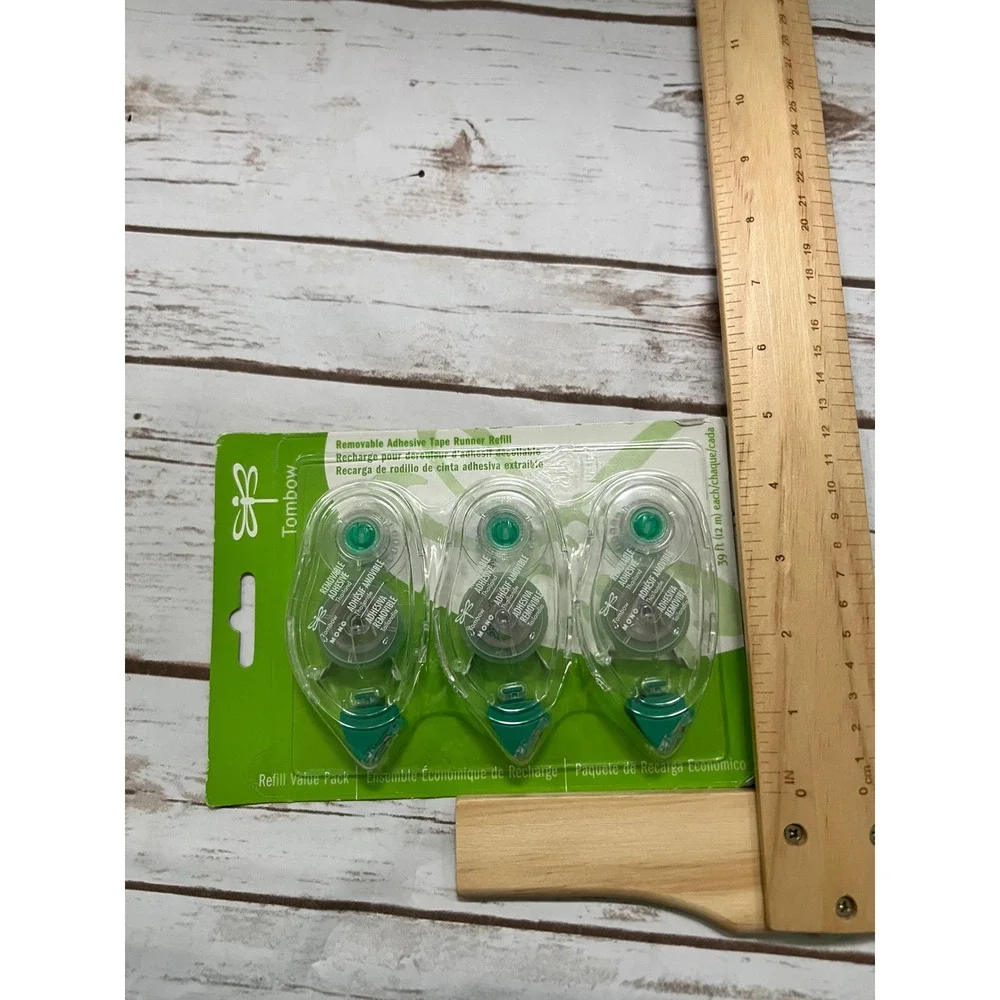 NIB Tombow MONO Removable Adhesive Tape Runner Refill 3 Pack Clear 1/3in x 39ft